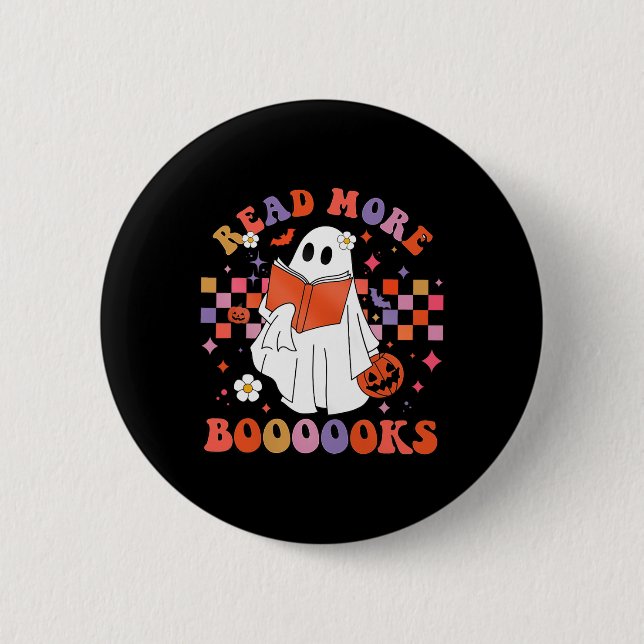 Cute Ghost Book Read More Books Funny Teachers Hal 2 Inch Round Button (Front)