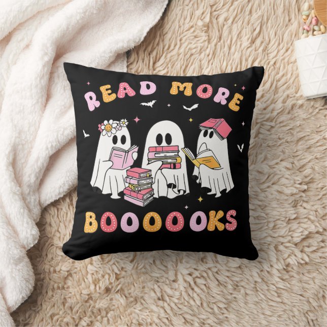 Cute Ghost Book Read More Books Funny Teachers  Throw Pillow (Blanket)