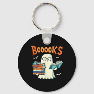 Cute Ghost Book Reading Booooks Halloween Teacher  Keychain