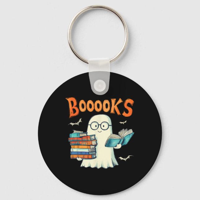 Cute Ghost Book Reading Booooks Halloween Teacher  Keychain (Front)