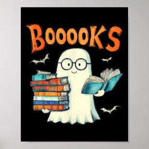Cute Ghost Book Reading Booooks Halloween Teacher Poster