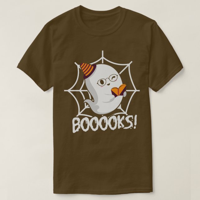 Cute Ghost Book Reading Halloween Teacher Top  (Design Front)
