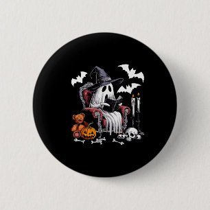 Cute Ghost Books Halloween Teacher Ghost Reading L 2 Inch Round Button