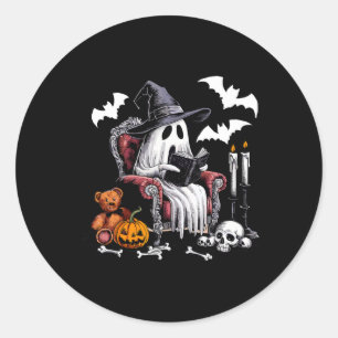 Cute Ghost Books Halloween Teacher Ghost Reading L Classic Round Sticker