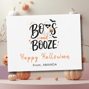 Cute Ghost Boos and Booze Halloween Postcard