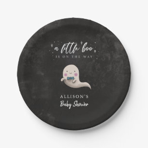 Cute Ghost Bow Tie Little Boo Baby Shower Paper Plate