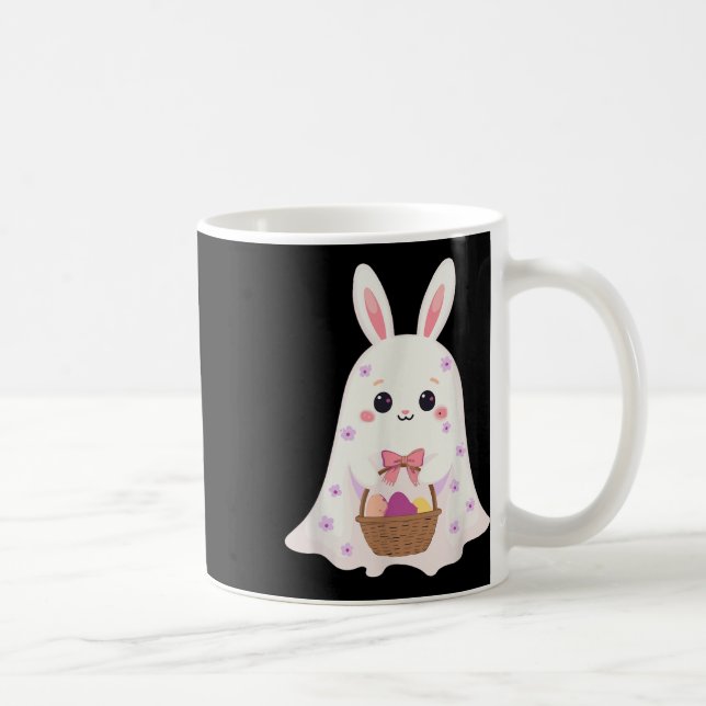 Cute Ghost Bunny Egg Basket Rabbit Easter Day Rabb Coffee Mug (Right)