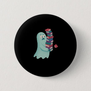 Cute Ghost Carrying Too Many Books Book Lover Hall 2 Inch Round Button