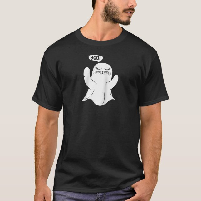 Cute Ghost Cat BOO Kitty Cat Halloween For Men Wom T-Shirt (Front)