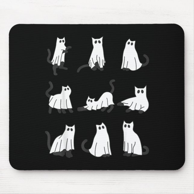 Cute Ghost Cat Funny Halloween Design ghost cat Mouse Pad (Front)