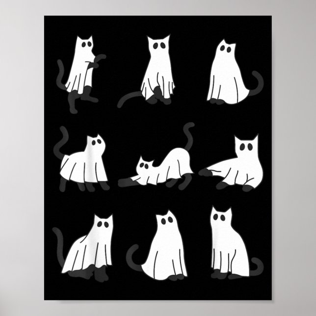 Cute Ghost Cat Funny Halloween Design ghost cat Poster (Front)