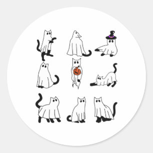 Cute Ghost Cat Funny Halloween Outfit Costumes Bla Classic Round Sticker
