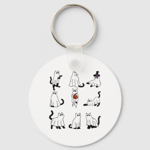 Cute Ghost Cat Funny Halloween Outfit Costumes Bla Keychain