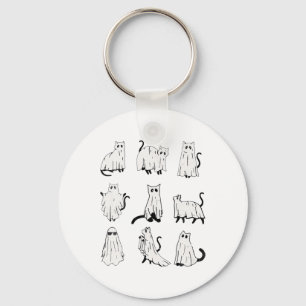 Cute Ghost Cat Funny Halloween Outfit Costumes Keychain