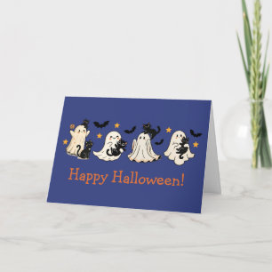 Cute Ghost & Cat Halloween Greeting Card