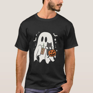 Cute Ghost Cat Ice Coffee Spooky Season Halloween T-Shirt