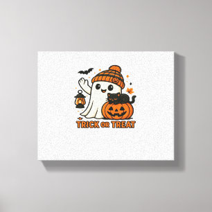 Cute Ghost Cat  Spooky Halloween Kitten  Magical W Canvas Print