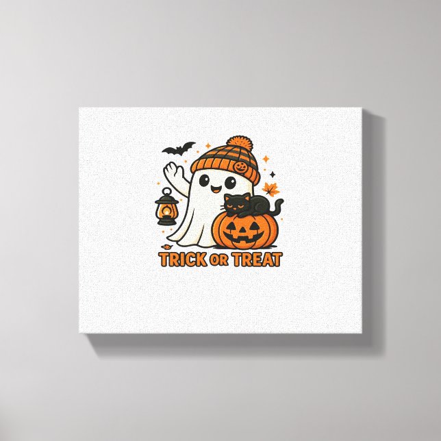 Cute Ghost Cat  Spooky Halloween Kitten  Magical W Canvas Print (Front)