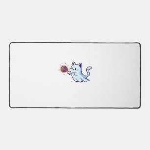 Cute Ghost Cat Spooky Halloween Kitten Magical W Desk Mat