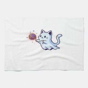Cute Ghost Cat Spooky Halloween Kitten Magical W Kitchen Towel