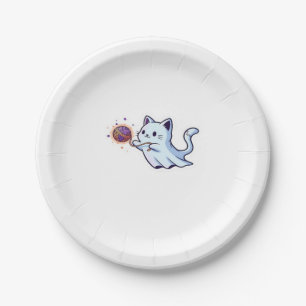 Cute Ghost Cat  Spooky Halloween Kitten  Magical W Paper Plate