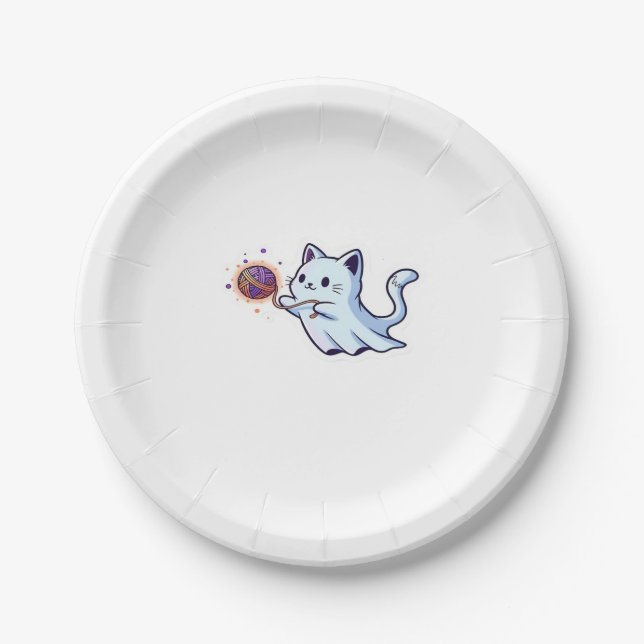 Cute Ghost Cat  Spooky Halloween Kitten  Magical W Paper Plate (Front)