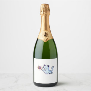Cute Ghost Cat  Spooky Halloween Kitten  Magical W Sparkling Wine Label