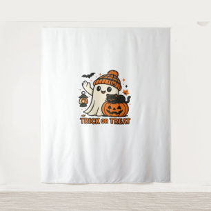 Cute Ghost Cat Spooky Halloween Kitten Magical W Tapestry