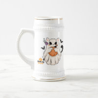 Cute Ghost Cat with Pumpkin | Spooky Halloween Mug