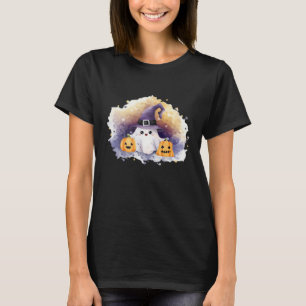 Cute Ghost Cat with Pumpkins � Kawaii Halloween Ar T-Shirt
