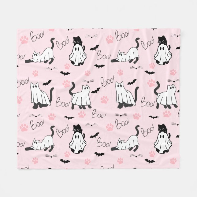 Cute Ghost Cats Halloween Fleece Blanket (Front (Horizontal))