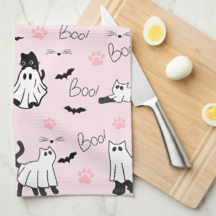 Cute Ghost Cats Halloween Kitchen Towel