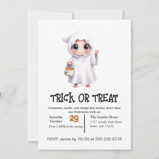 Cute Ghost Child On Halloween  Invitation