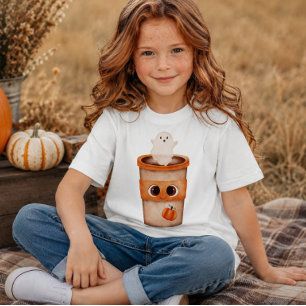 Cute Ghost Coffee Cup Kids Halloween T-Shirt