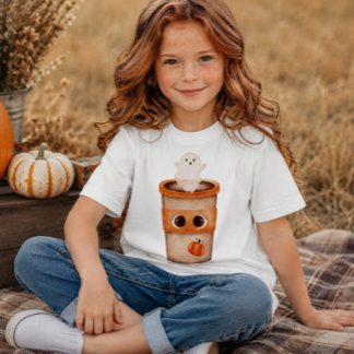 Cute Ghost Coffee Cup Kids Halloween T-Shirt