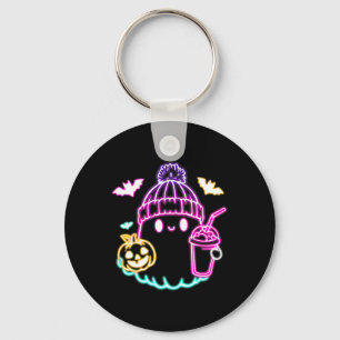 Cute Ghost Coffee Drinking Spooky Halloween Keychain