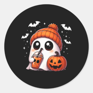 Cute Ghost Coffee Lover Halloween Ghost Pumpkin Sp Classic Round Sticker