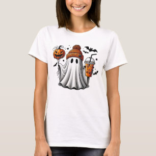 Cute Ghost Coffee Pumpkin Funny Halloween T-Shirt