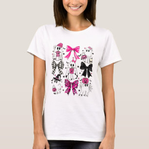Cute Ghost Coquette Aesthetic Pink Bows Spooky Sea T-Shirt