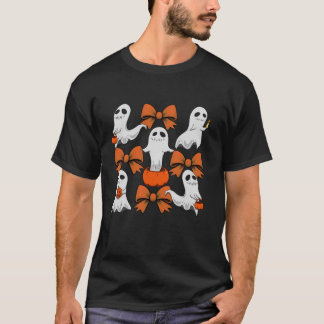 Cute Ghost Coquette Aesthetic Pink Bows Spooky Sea T-Shirt