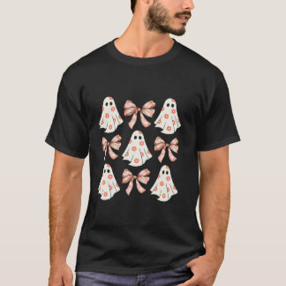 Cute Ghost Coquette Aesthetic Pink Bows Spooky Sea T-Shirt