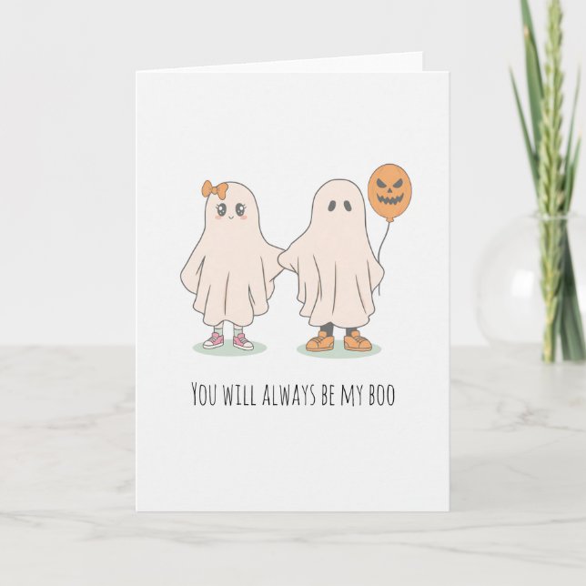 Cute Ghost Couple Halloween Card (Front)