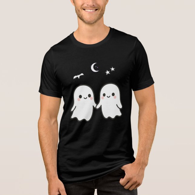 Cute Ghost Couple Halloween Design Tri-Blend Shirt (Front)