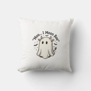 Cute Ghost Cow Halloween Moo I Mean Boo Shirt Desi Throw Pillow