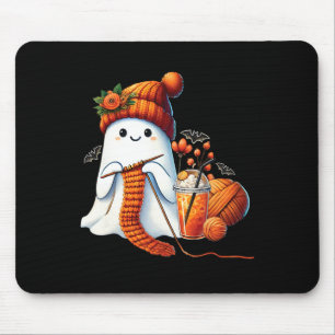 Cute Ghost Crochet Knitting Lovers Halloween Coffe Mouse Pad