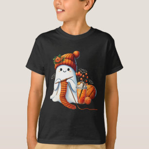 Cute Ghost Crochet Knitting Lovers Halloween Coffe T-Shirt