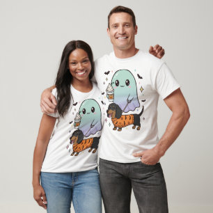 Cute Ghost Dog Dachshund Coffee Halloween Costum T-Shirt