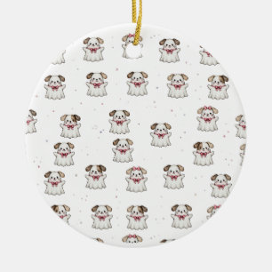 Cute Ghost Dog Halloween Bandana Pink Bow Spooky Ceramic Ornament