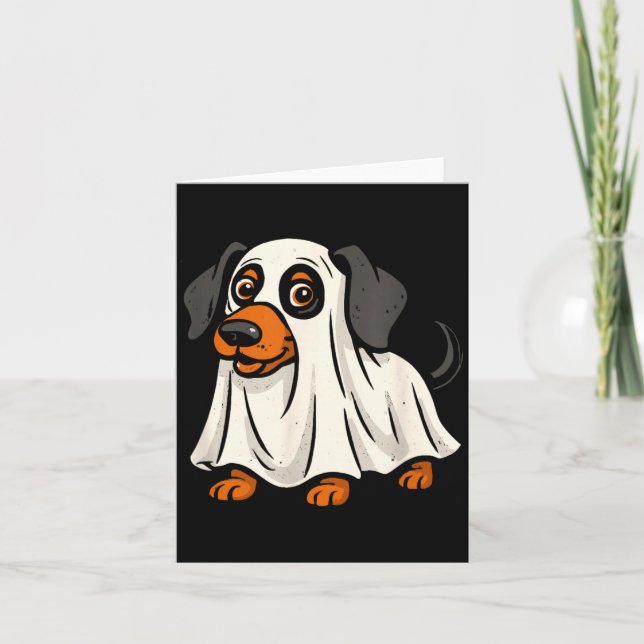 Cute Ghost Dog Halloween Dachshund Card (Front)