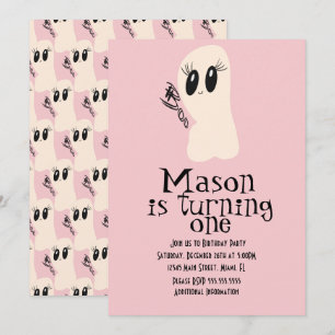 Cute Ghost Doodle Halloween Any Age Birthday Pink Invitation